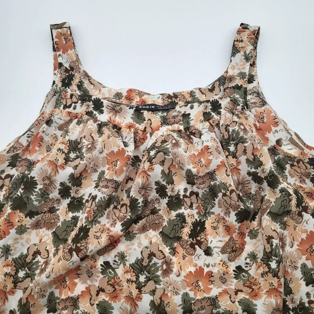 SHEIN Womens Medium Floral Butterfly Print Camisole Tank Top Blouse - Picture 9 of 9